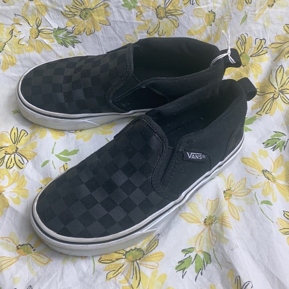Vans Black Checkered Slip Ons 12.0 Y - Picture 2 of 8